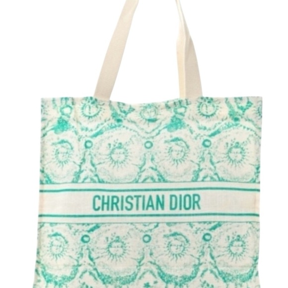 CHRISTIAN DIOR Canvas Dioriviera Toile de Jouy Soleil Tote - Aquamarina - Picture 1 of 9